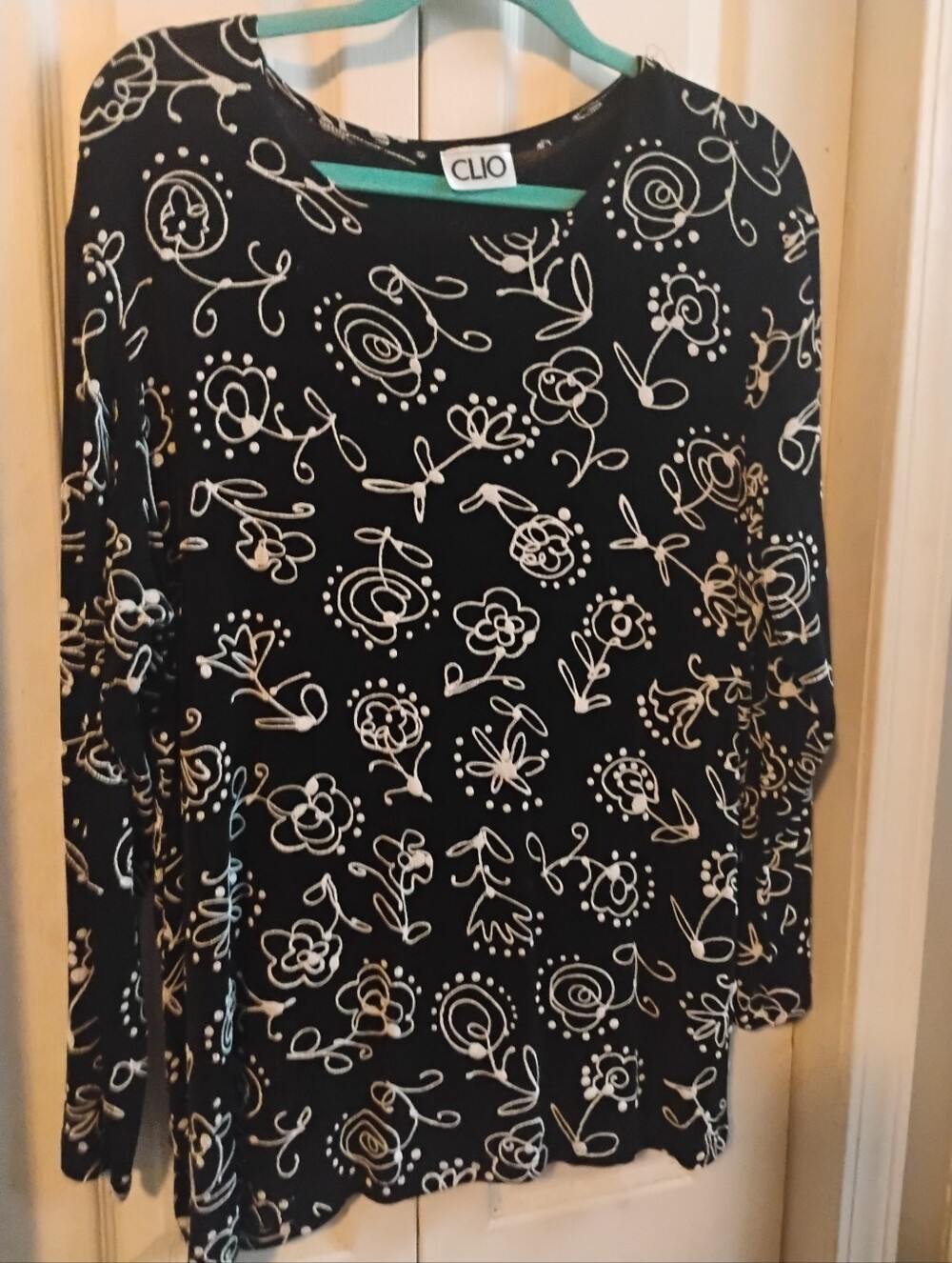 Vintage 90s CLIO Whimsical Sketch Floral Long Sleeve Top - Size Xxl - Picture 3 of 6